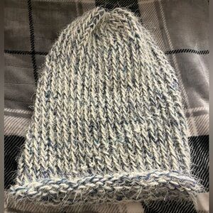 Stylish Hand-Knit Beanie in Blue and White